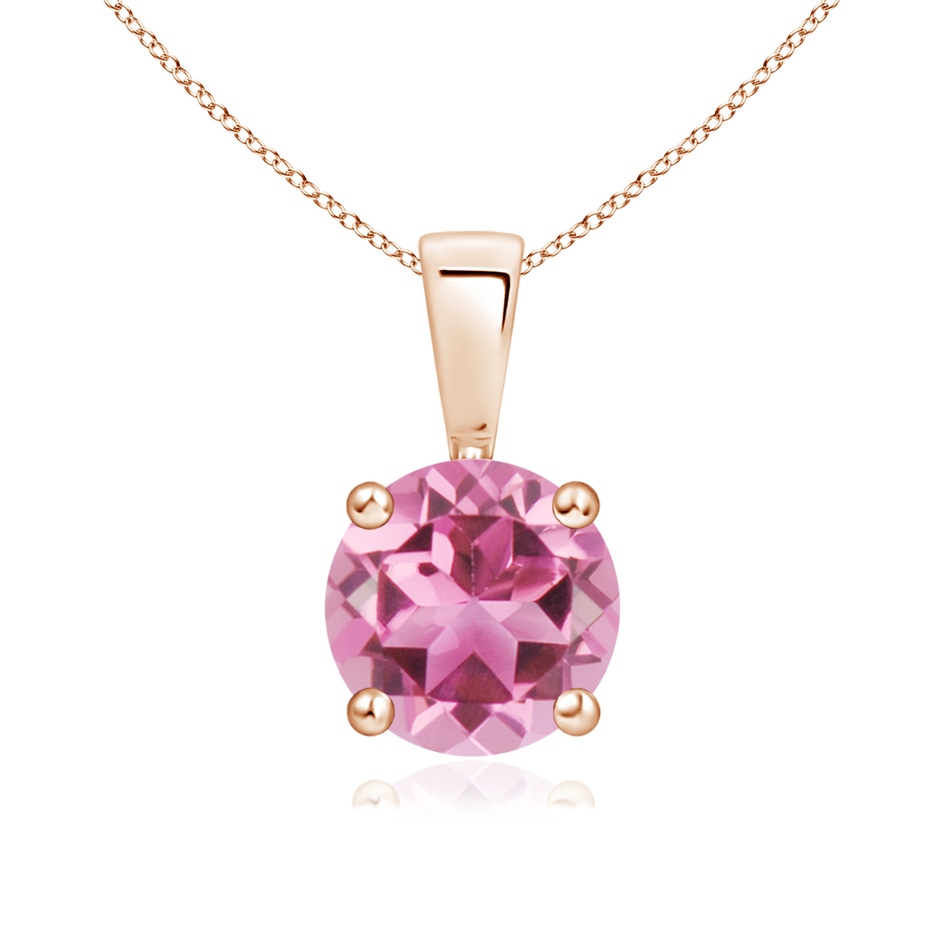 7mm AAA Classic Round Pink Tourmaline Solitaire Pendant in Rose Gold 