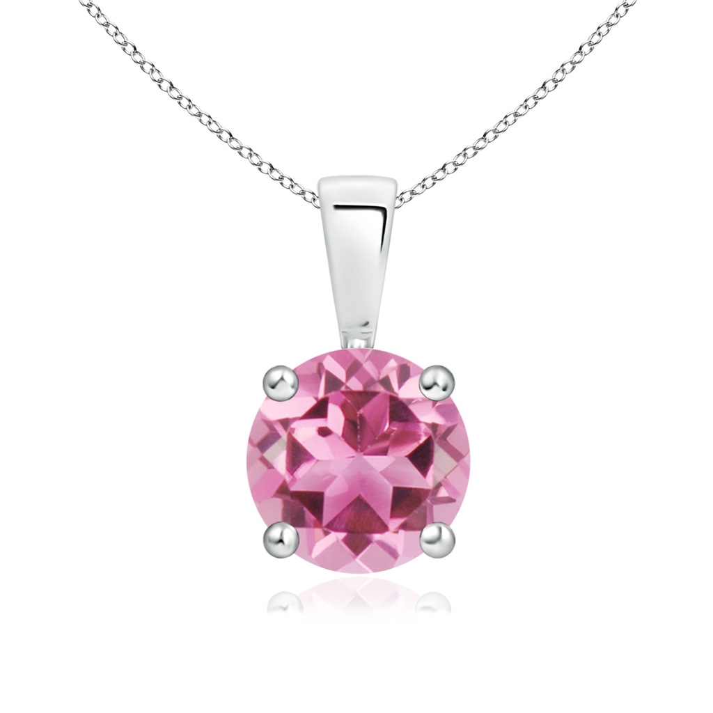7mm AAA Classic Round Pink Tourmaline Solitaire Pendant in White Gold 