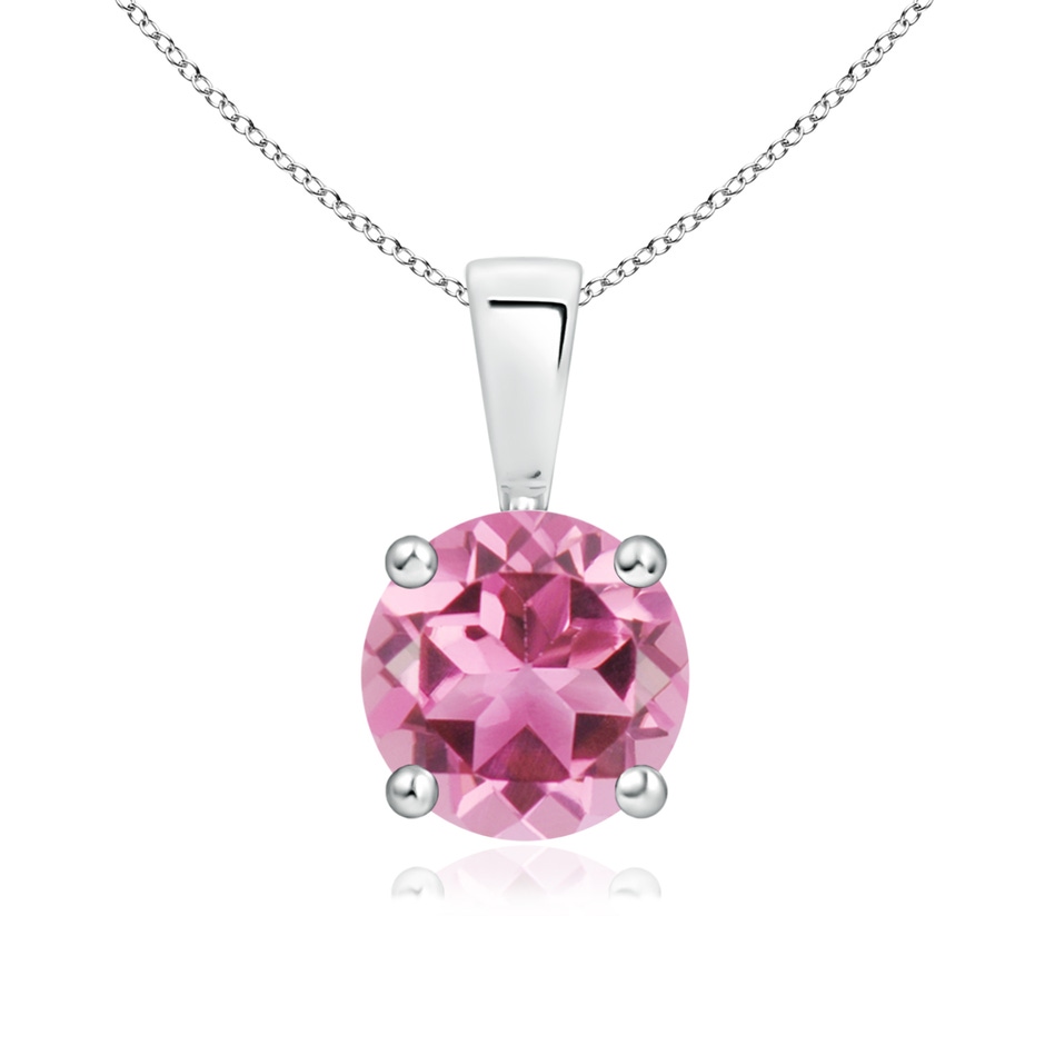 7mm AAA Classic Round Pink Tourmaline Solitaire Pendant in White Gold 