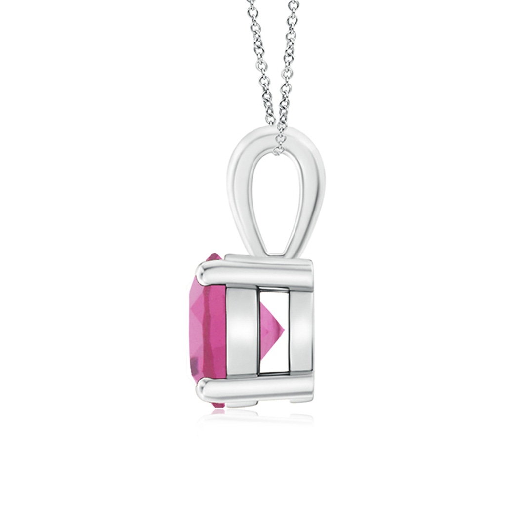 7mm AAA Classic Round Pink Tourmaline Solitaire Pendant in White Gold Side 1