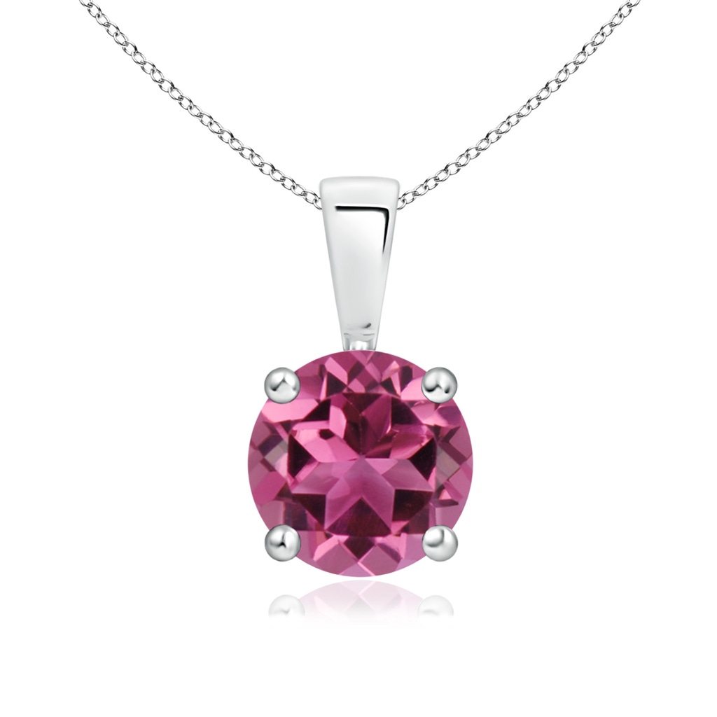 7mm AAAA Classic Round Pink Tourmaline Solitaire Pendant in White Gold