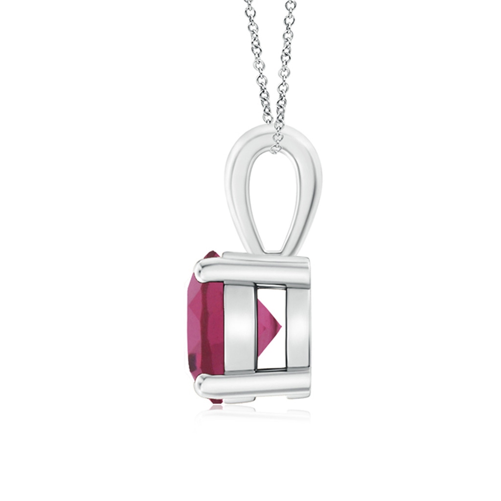 7mm AAAA Classic Round Pink Tourmaline Solitaire Pendant in White Gold Side 1