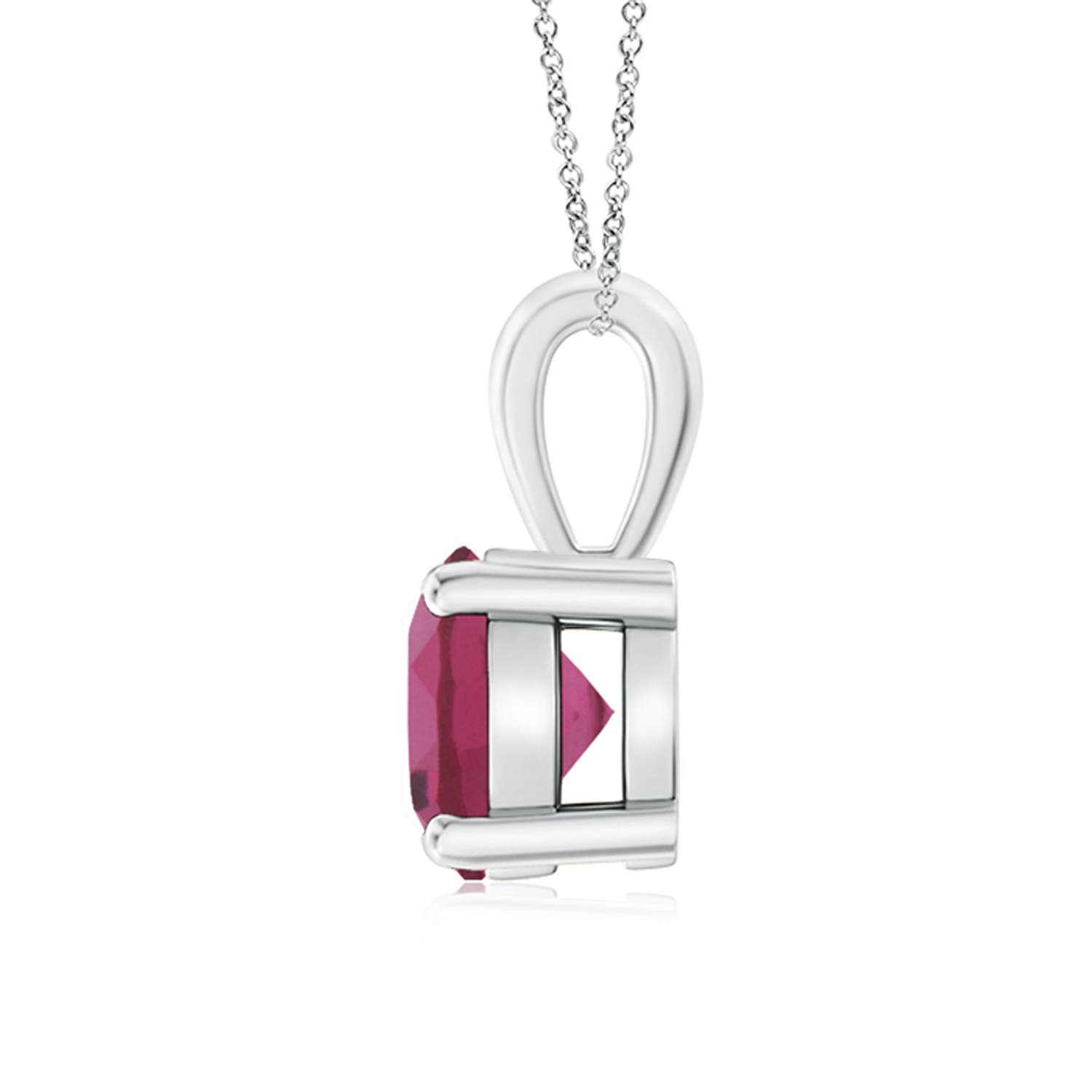 7mm AAAA Classic Round Pink Tourmaline Solitaire Pendant in White Gold - side 2