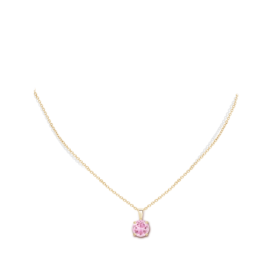 8mm A Classic Round Pink Tourmaline Solitaire Pendant in 18K Yellow Gold pen