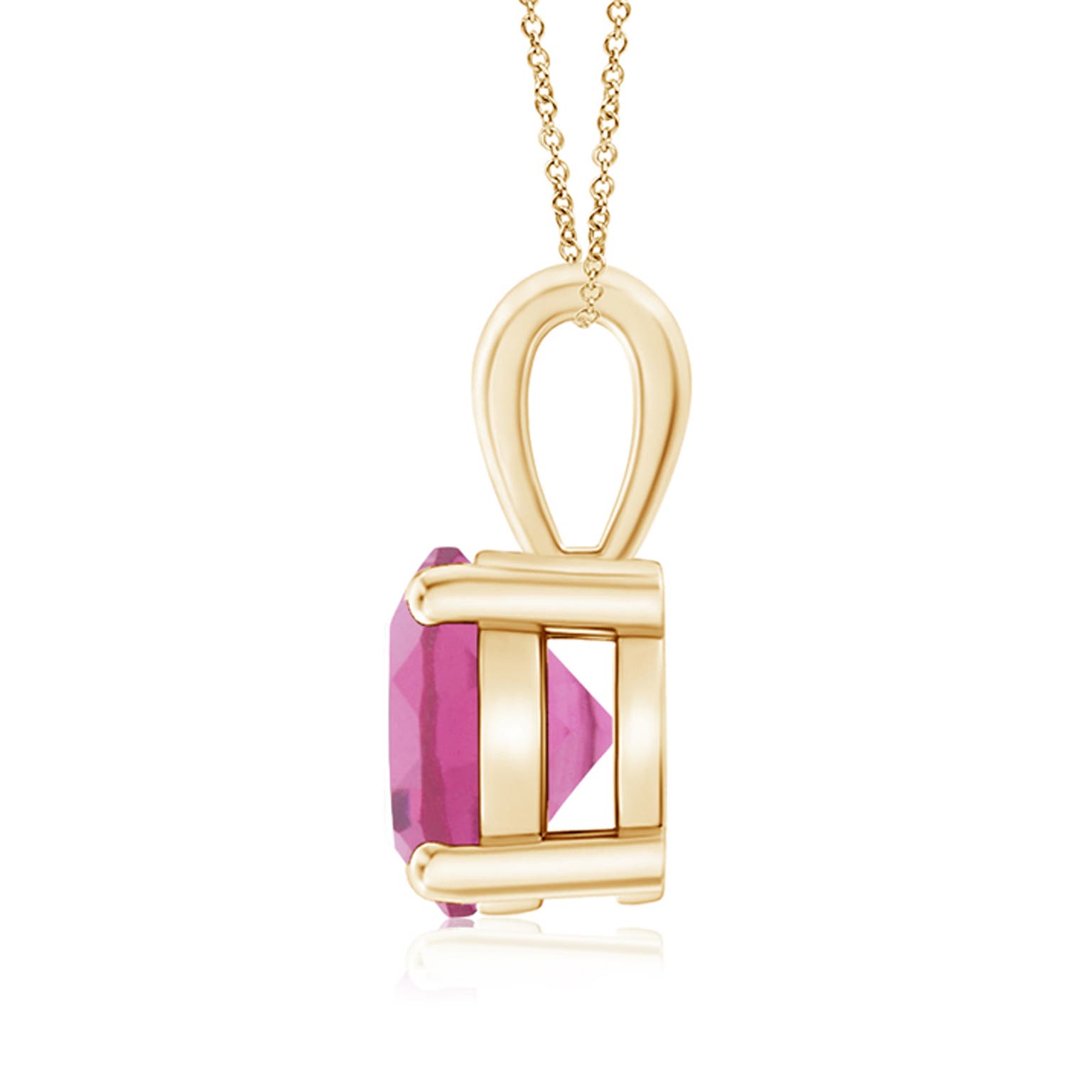 8mm AAA Classic Round Pink Tourmaline Solitaire Pendant in 18K Yellow Gold