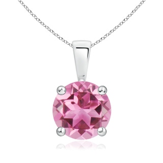 8mm AAA Classic Round Pink Tourmaline Solitaire Pendant in White Gold