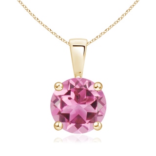 8mm AAA Classic Round Pink Tourmaline Solitaire Pendant in Yellow Gold