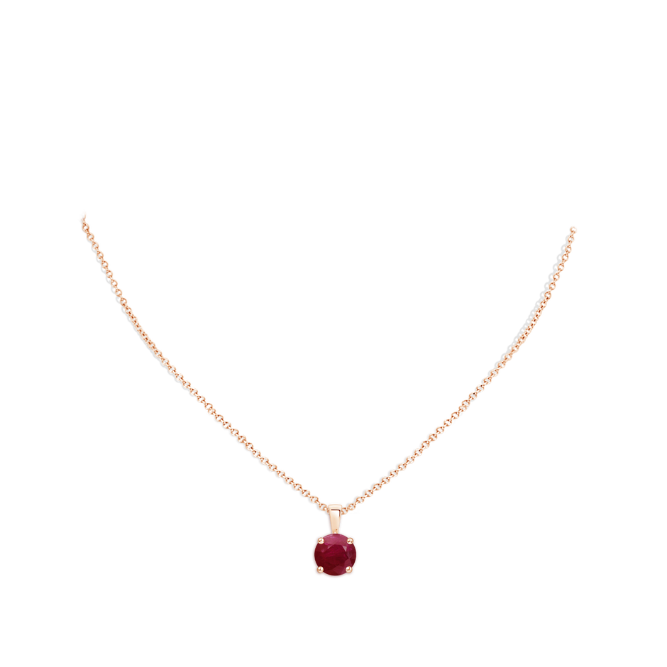 10mm A Classic Prong-Set Round Ruby Solitaire Pendant in 18K Rose Gold pen