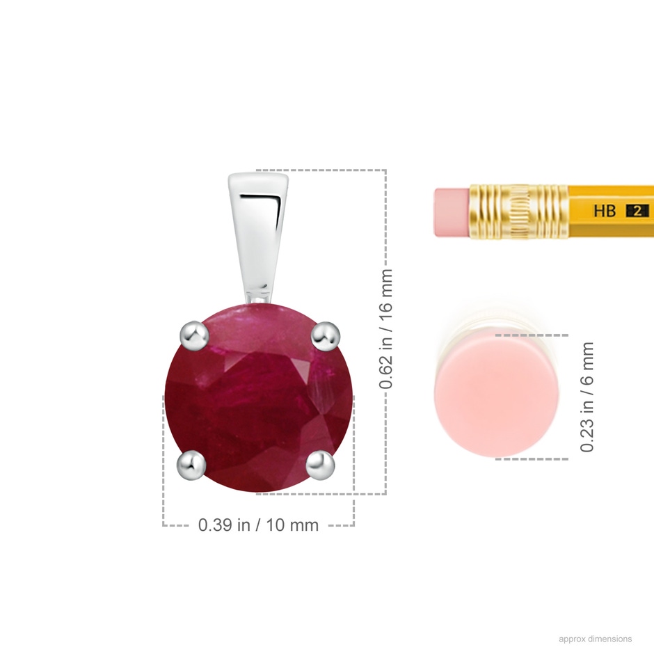 10mm A Classic Prong-Set Round Ruby Solitaire Pendant in P950 Platinum ruler