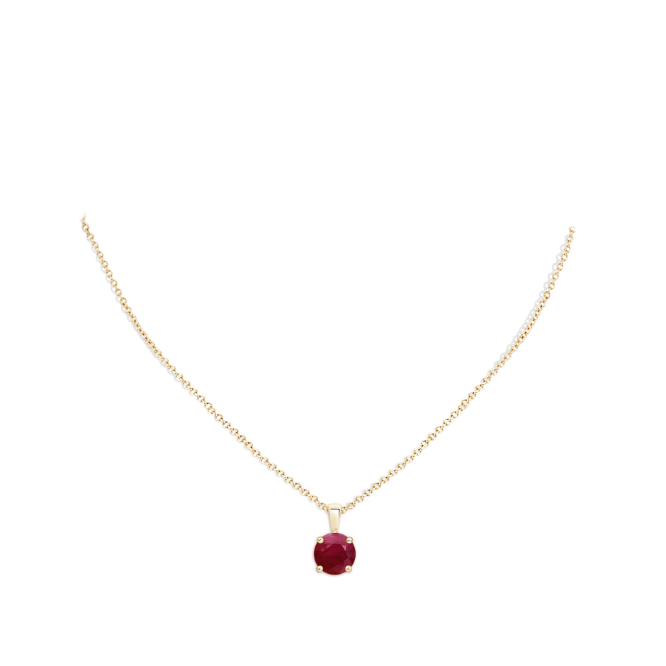 10mm A Classic Prong-Set Round Ruby Solitaire Pendant in Yellow Gold pen