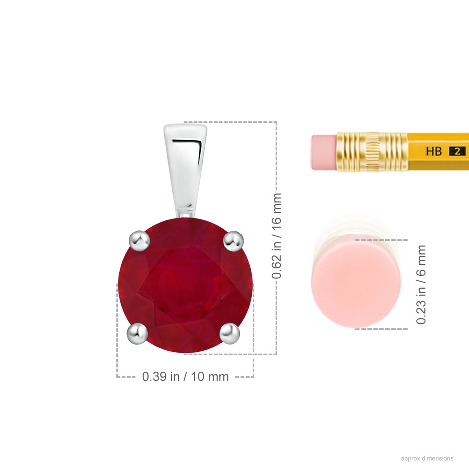10mm AA Classic Prong-Set Round Ruby Solitaire Pendant in S999 Silver ruler