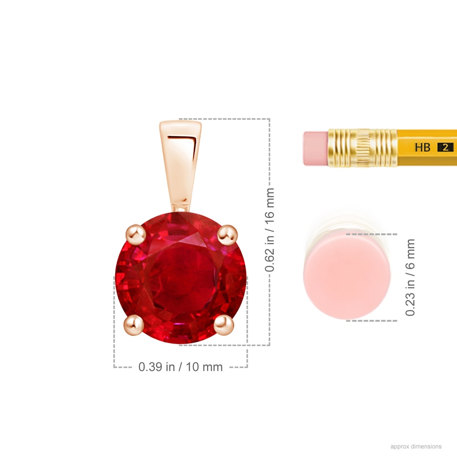 10mm AAA Classic Prong-Set Round Ruby Solitaire Pendant in Rose Gold ruler