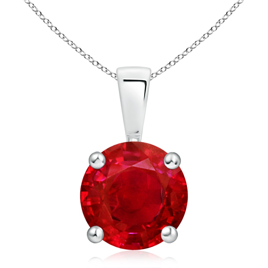 10mm AAA Classic Prong-Set Round Ruby Solitaire Pendant in S999 Silver 