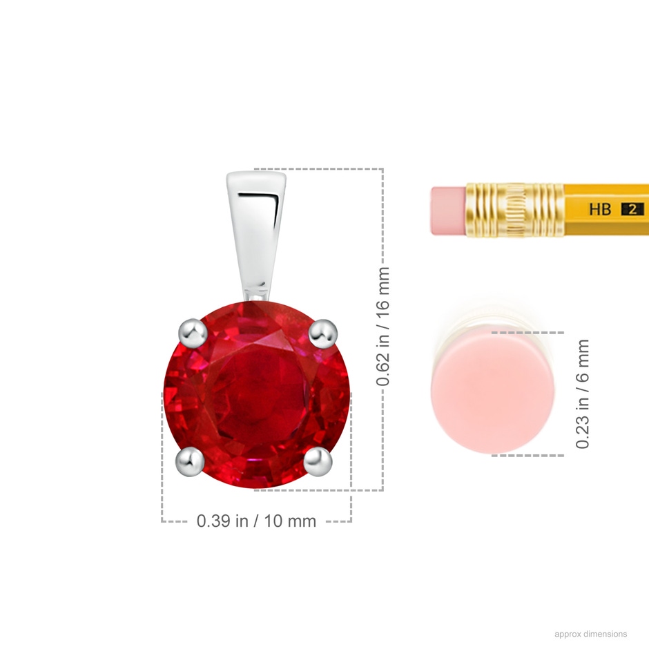 10mm AAA Classic Prong-Set Round Ruby Solitaire Pendant in S999 Silver ruler