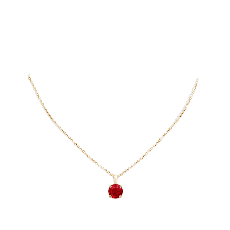 10mm AAA Classic Prong-Set Round Ruby Solitaire Pendant in Yellow Gold pen