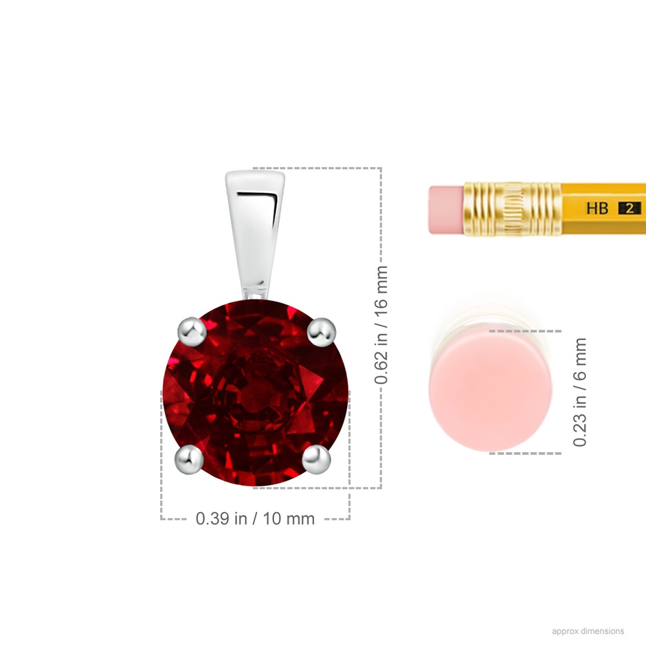 10mm AAAA Classic Prong-Set Round Ruby Solitaire Pendant in S999 Silver ruler