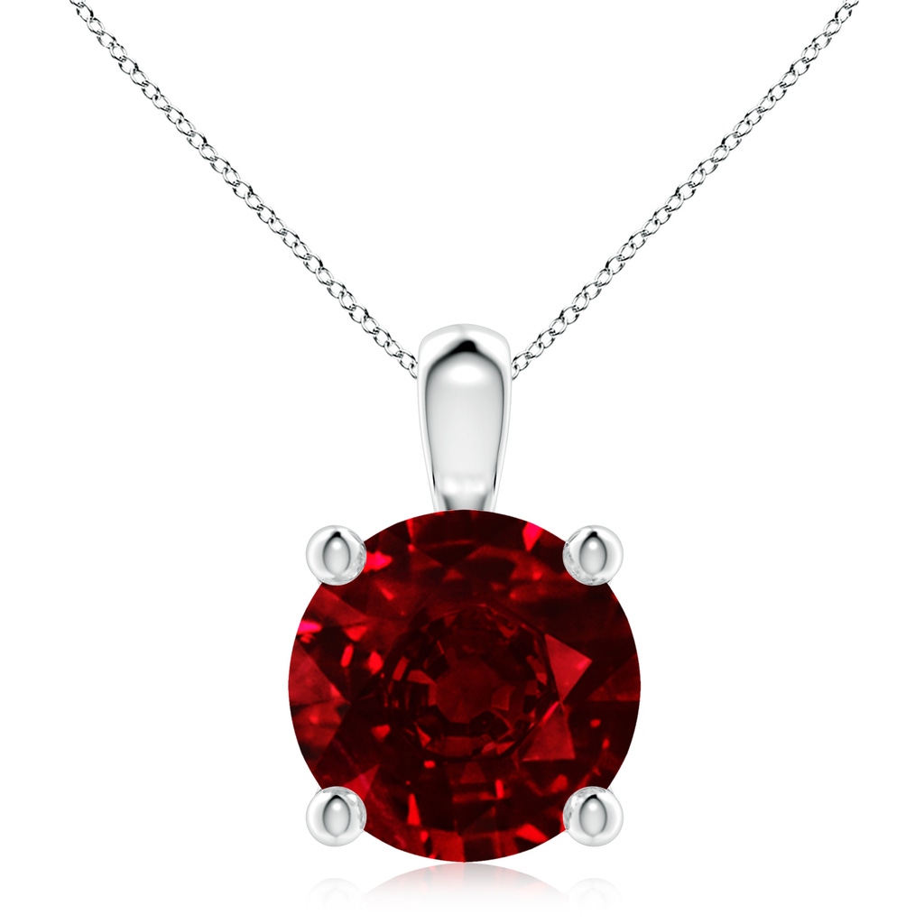10mm AAAA Classic Round Ruby Solitaire Pendant in White Gold