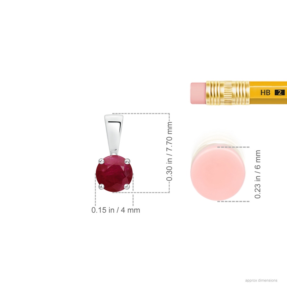 4mm A Classic Prong-Set Round Ruby Solitaire Pendant in P950 Platinum ruler
