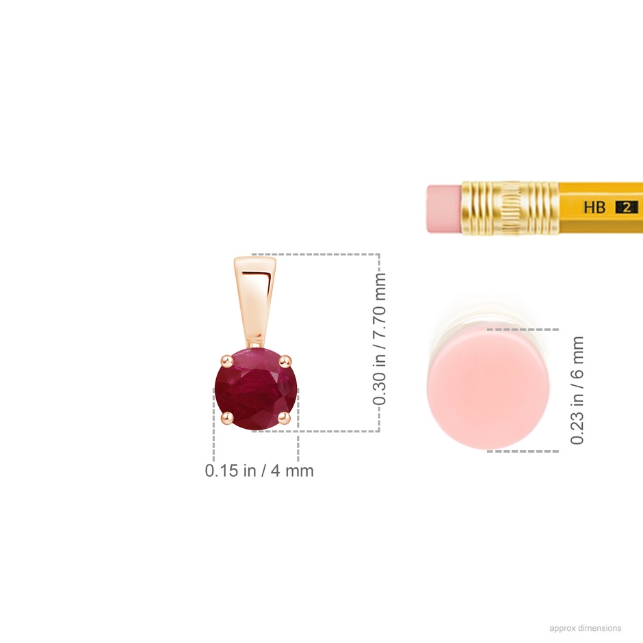 4mm A Classic Prong-Set Round Ruby Solitaire Pendant in Rose Gold ruler