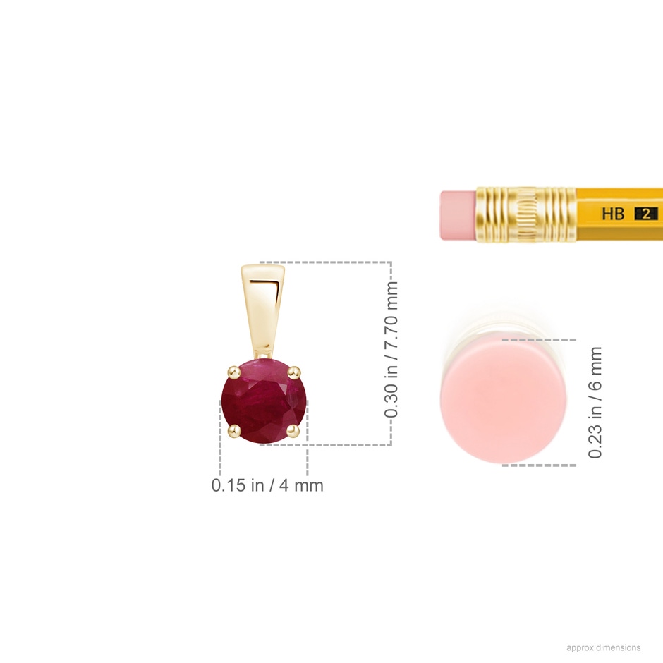 4mm A Classic Prong-Set Round Ruby Solitaire Pendant in Yellow Gold ruler