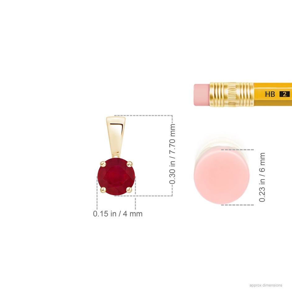 4mm AA Classic Prong-Set Round Ruby Solitaire Pendant in Yellow Gold ruler