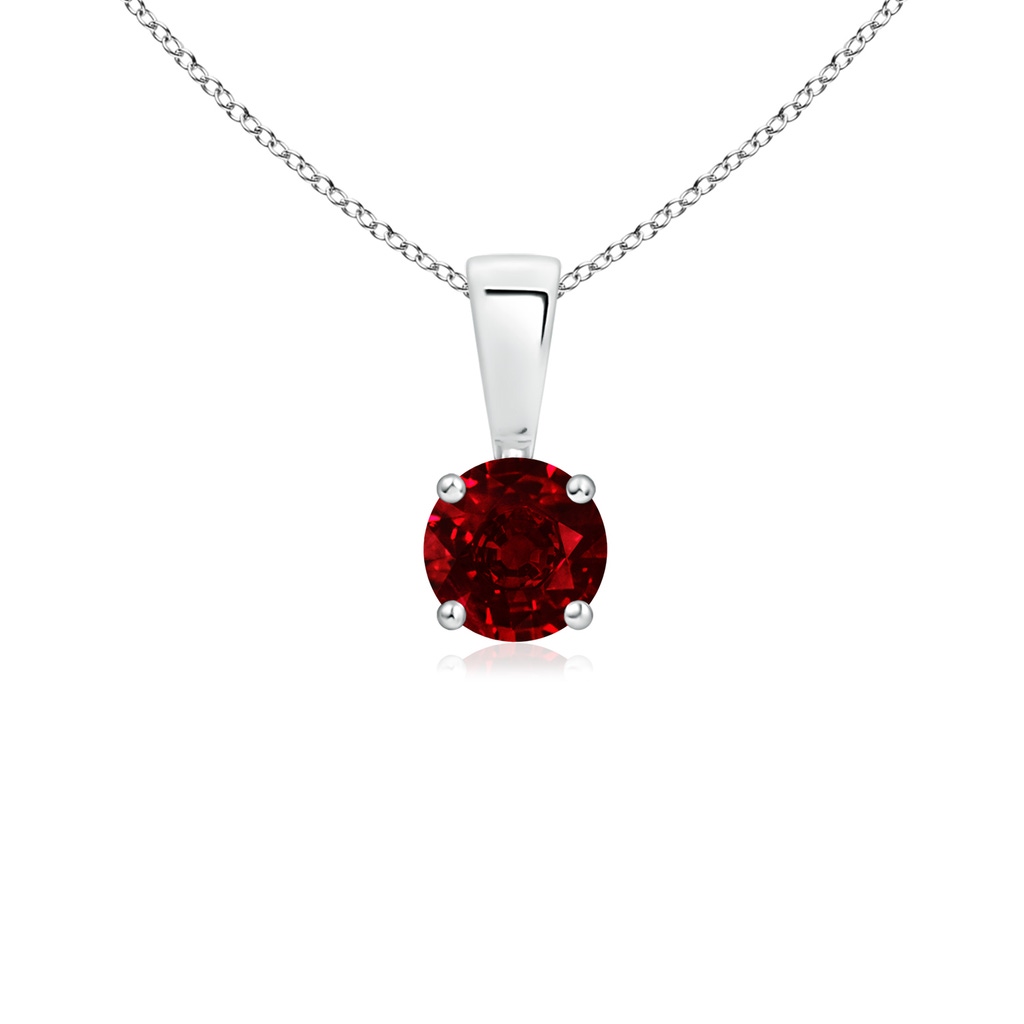 4mm AAAA Classic Round Ruby Solitaire Pendant in 18K White Gold