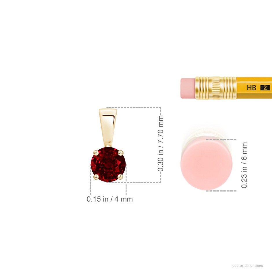 4mm AAAA Classic Prong-Set Round Ruby Solitaire Pendant in 18K Yellow Gold ruler