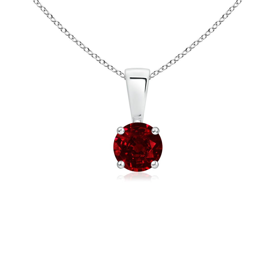 4mm AAAA Classic Prong-Set Round Ruby Solitaire Pendant in White Gold