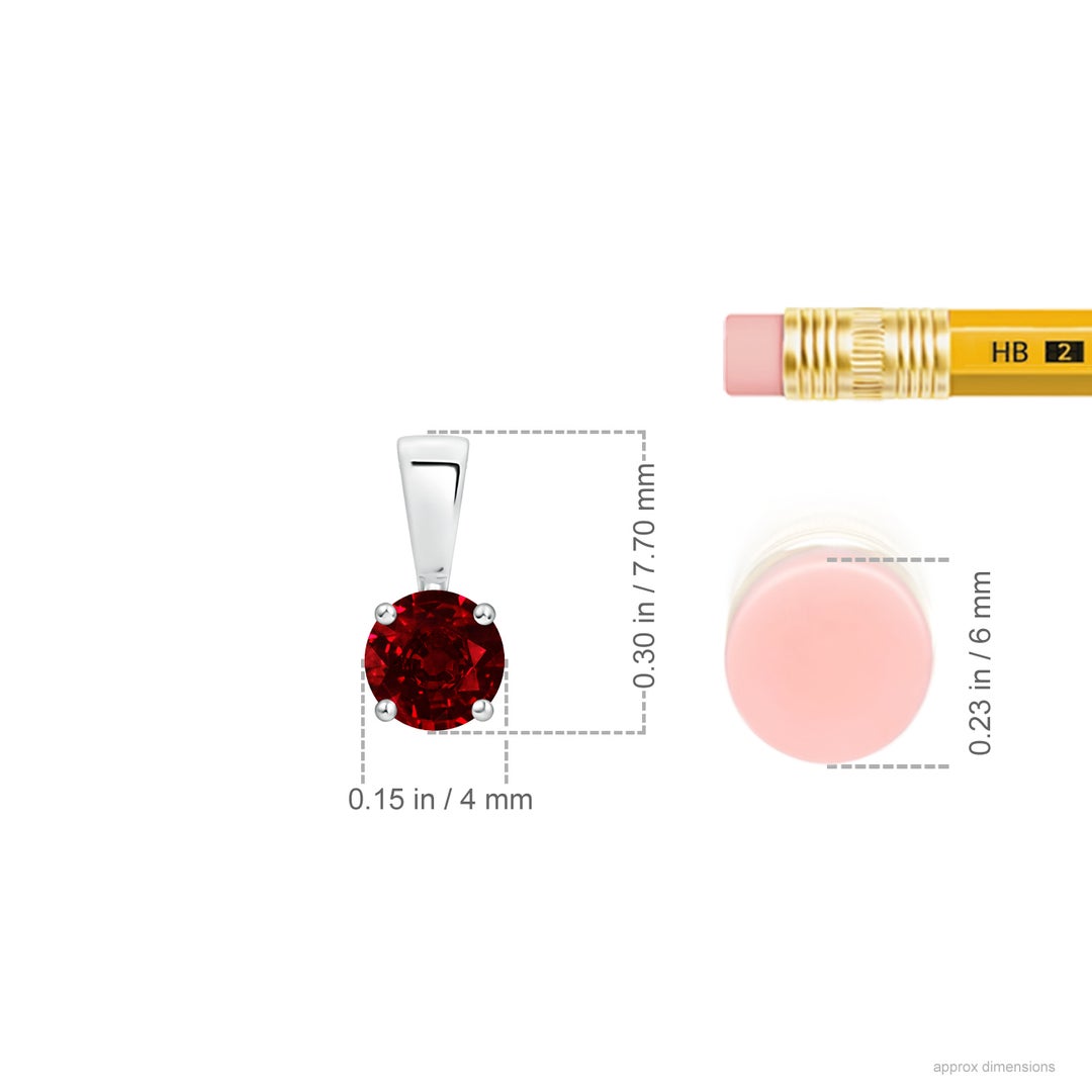 4mm AAAA Classic Prong-Set Round Ruby Solitaire Pendant in White Gold - ruler