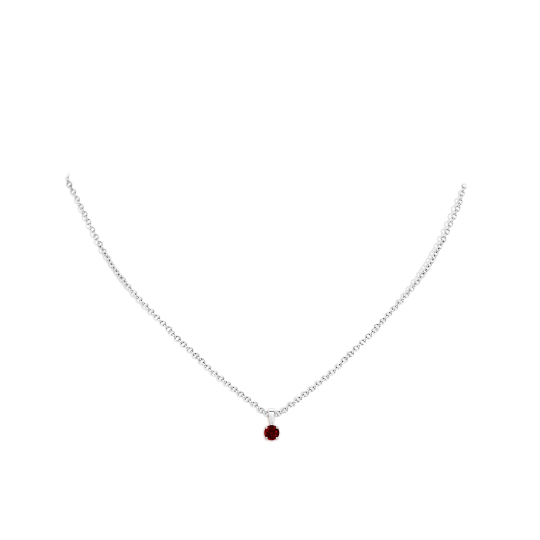 4mm AAAA Classic Prong-Set Round Ruby Solitaire Pendant in White Gold - body_neck