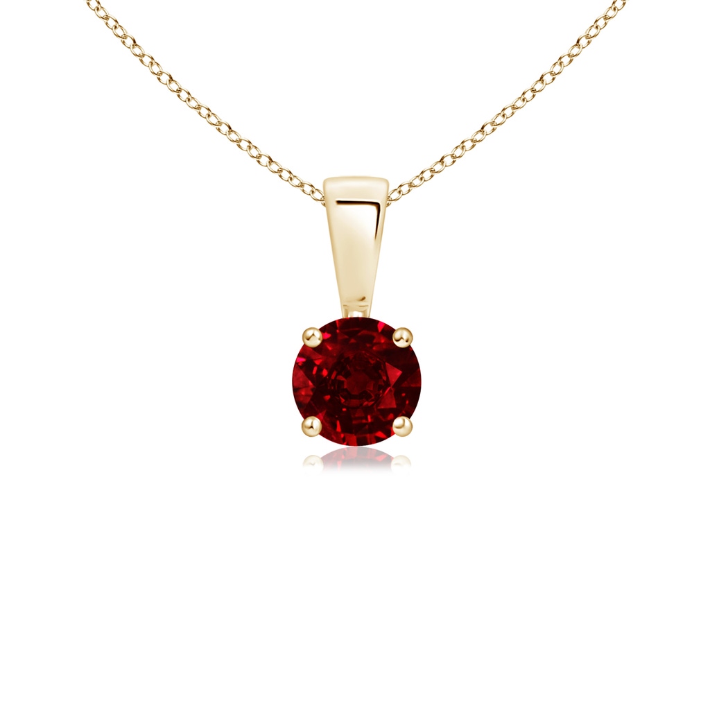 4mm AAAA Classic Round Ruby Solitaire Pendant in Yellow Gold