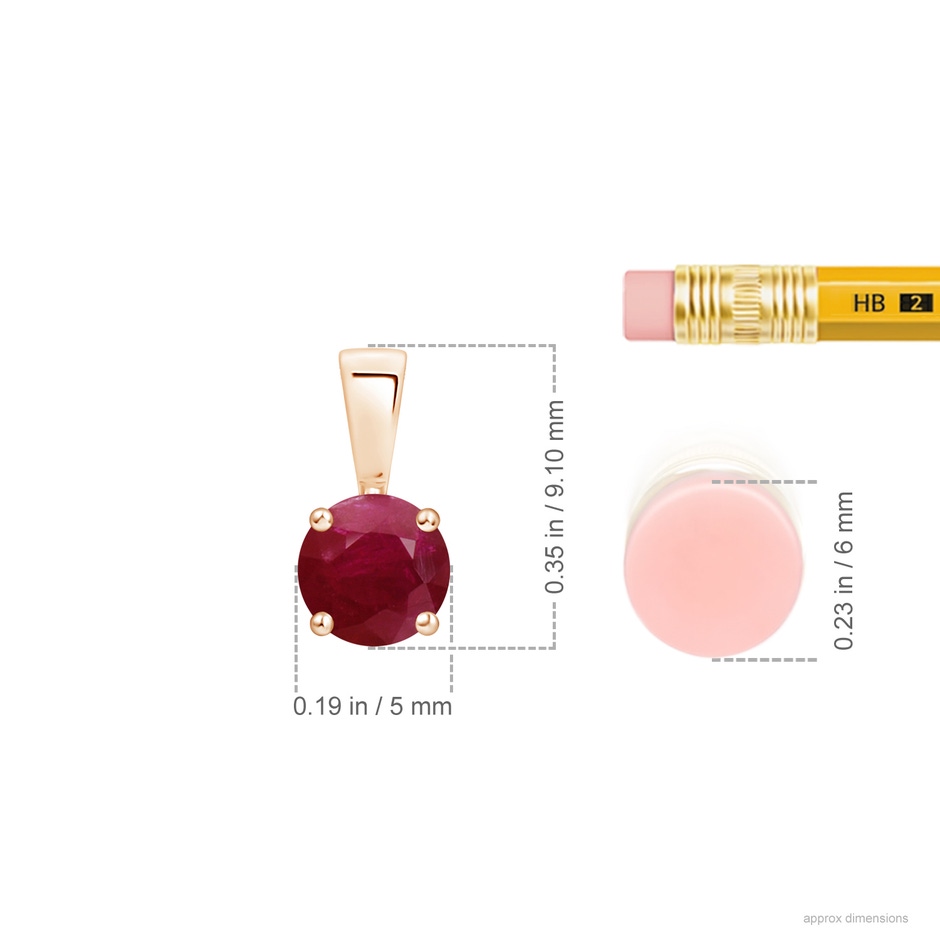 5mm A Classic Prong-Set Round Ruby Solitaire Pendant in Rose Gold ruler