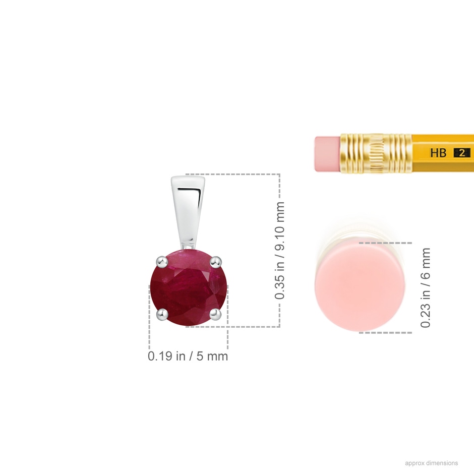 5mm A Classic Prong-Set Round Ruby Solitaire Pendant in S999 Silver ruler