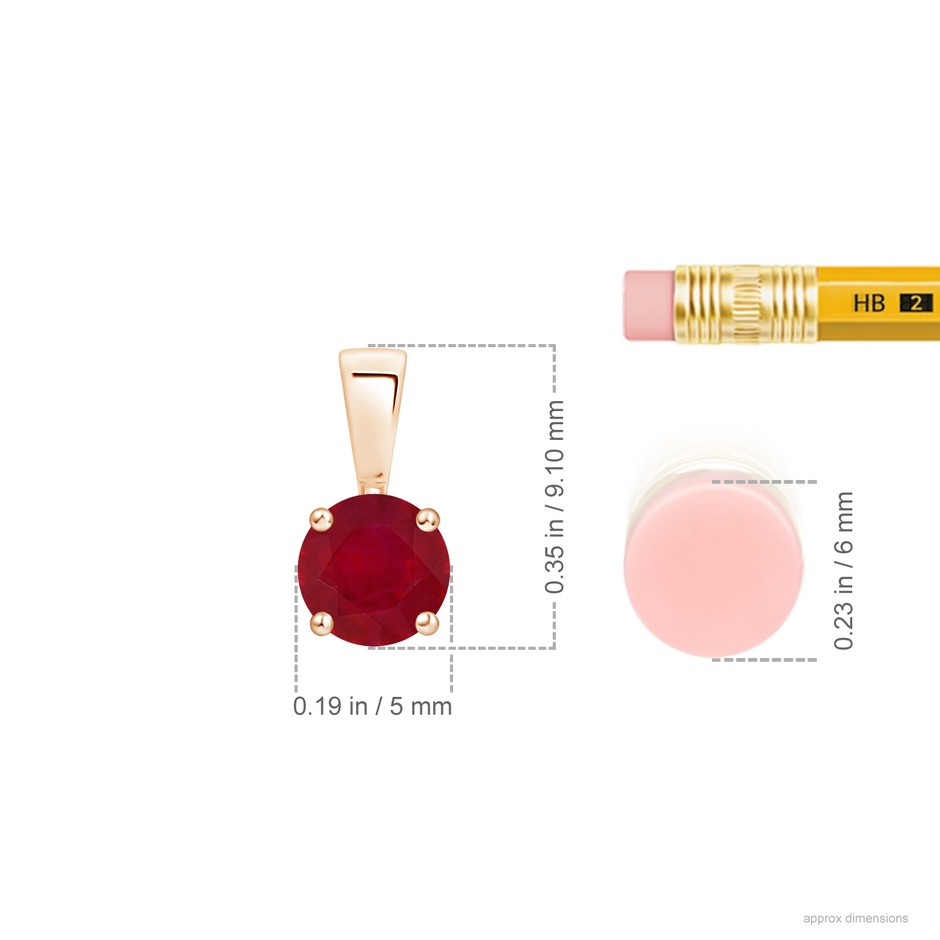 5mm AA Classic Prong-Set Round Ruby Solitaire Pendant in Rose Gold ruler
