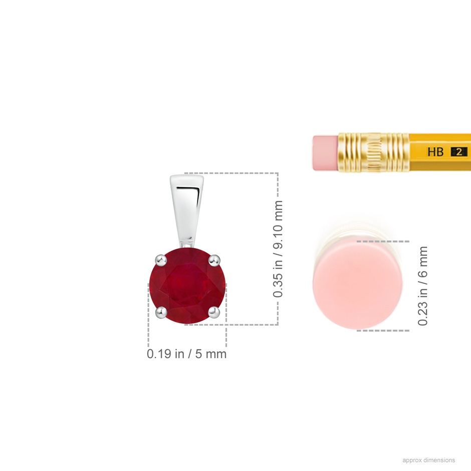 5mm AA Classic Prong-Set Round Ruby Solitaire Pendant in White Gold ruler