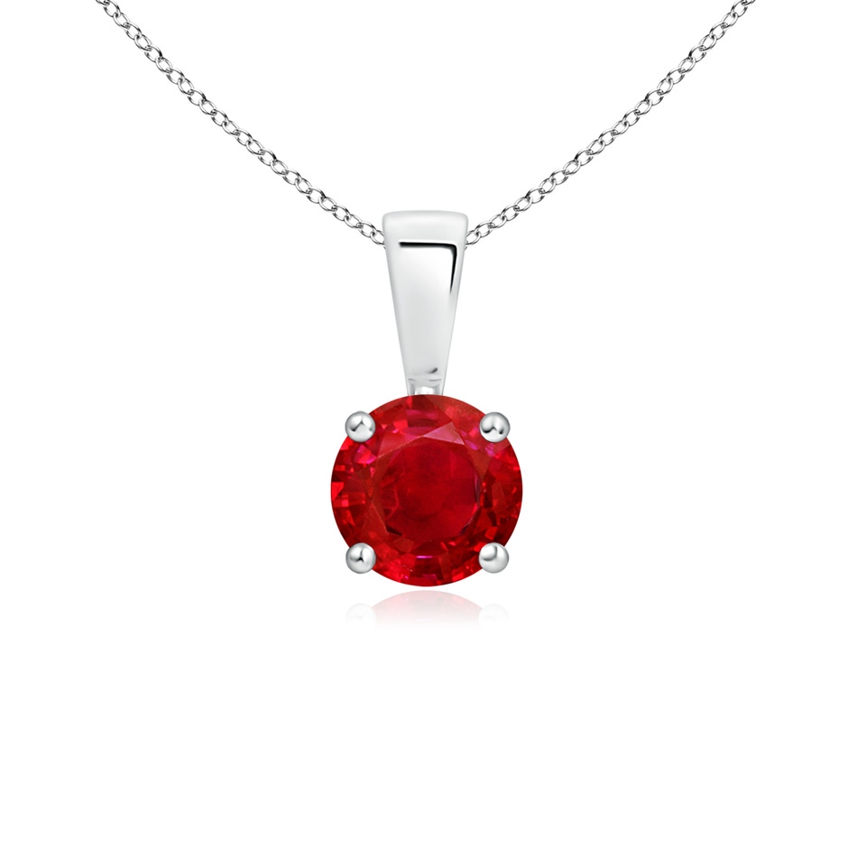 5mm AAA Classic Prong-Set Round Ruby Solitaire Pendant in White Gold 