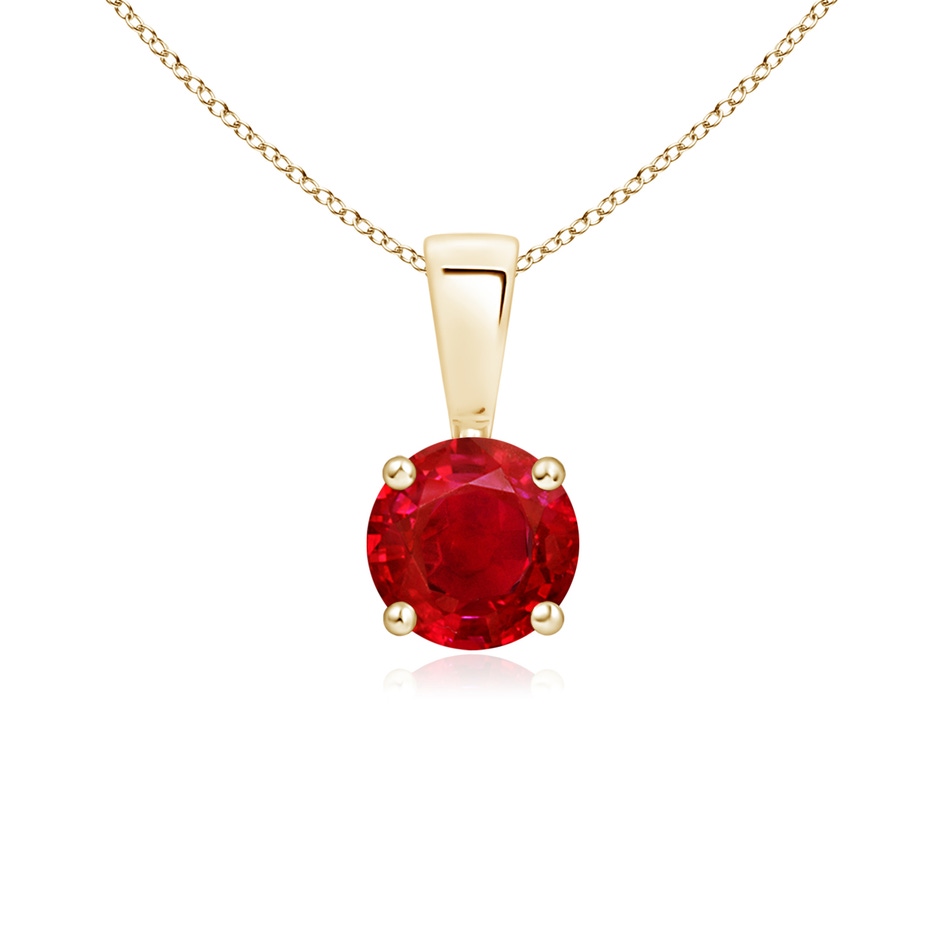 5mm AAA Classic Prong-Set Round Ruby Solitaire Pendant in Yellow Gold 