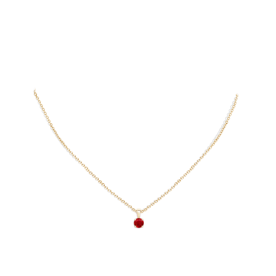 5mm AAA Classic Prong-Set Round Ruby Solitaire Pendant in Yellow Gold pen