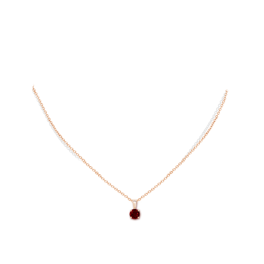 5mm AAAA Classic Round Ruby Solitaire Pendant in Rose Gold pen