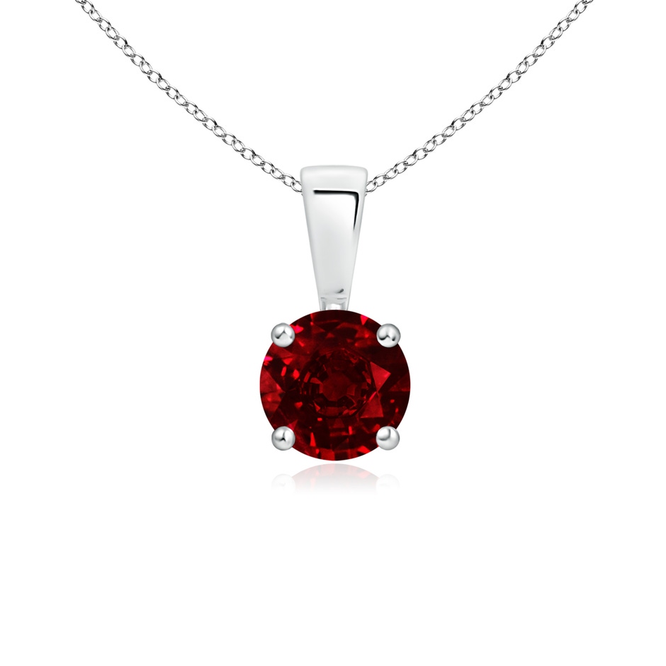 5mm AAAA Classic Prong-Set Round Ruby Solitaire Pendant in White Gold 
