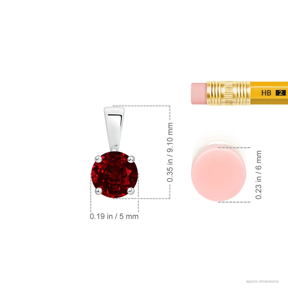 5mm AAAA Classic Prong-Set Round Ruby Solitaire Pendant in White Gold ruler