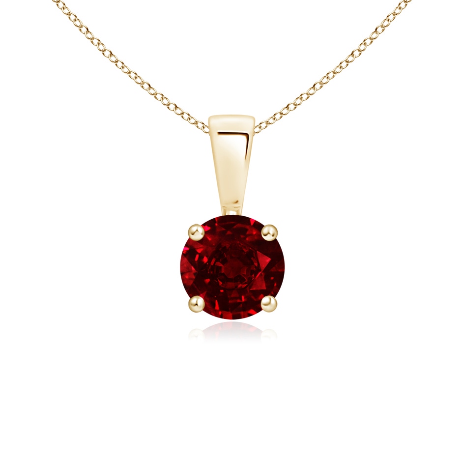 5mm AAAA Classic Prong-Set Round Ruby Solitaire Pendant in Yellow Gold 