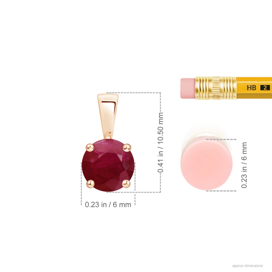 6mm A Classic Prong-Set Round Ruby Solitaire Pendant in Rose Gold ruler