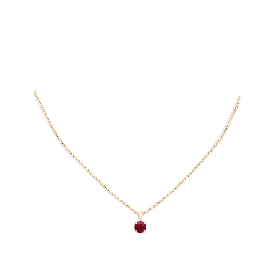 6mm A Classic Prong-Set Round Ruby Solitaire Pendant in Yellow Gold pen