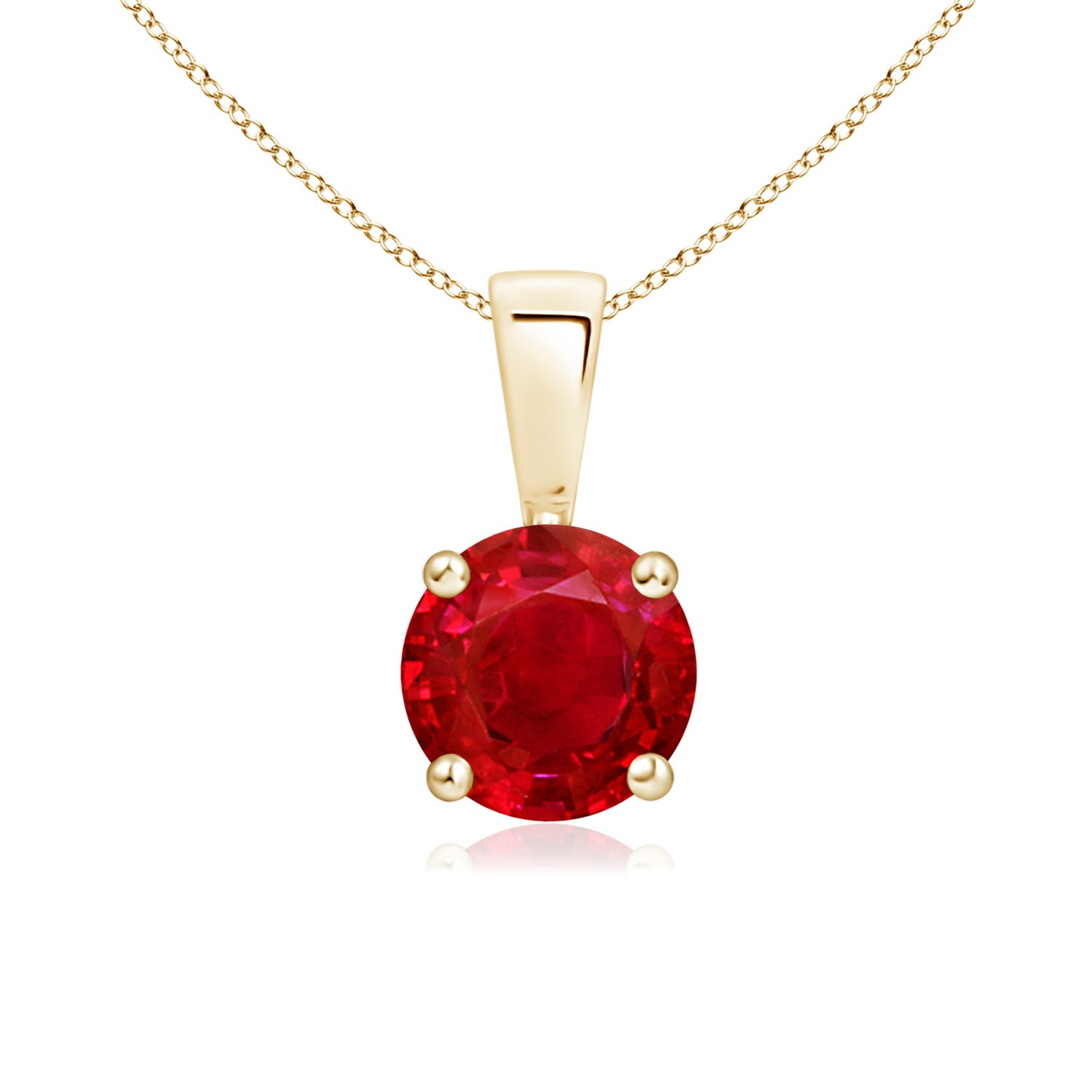 6mm AAA Classic Prong-Set Round Ruby Solitaire Pendant in 18K Yellow Gold