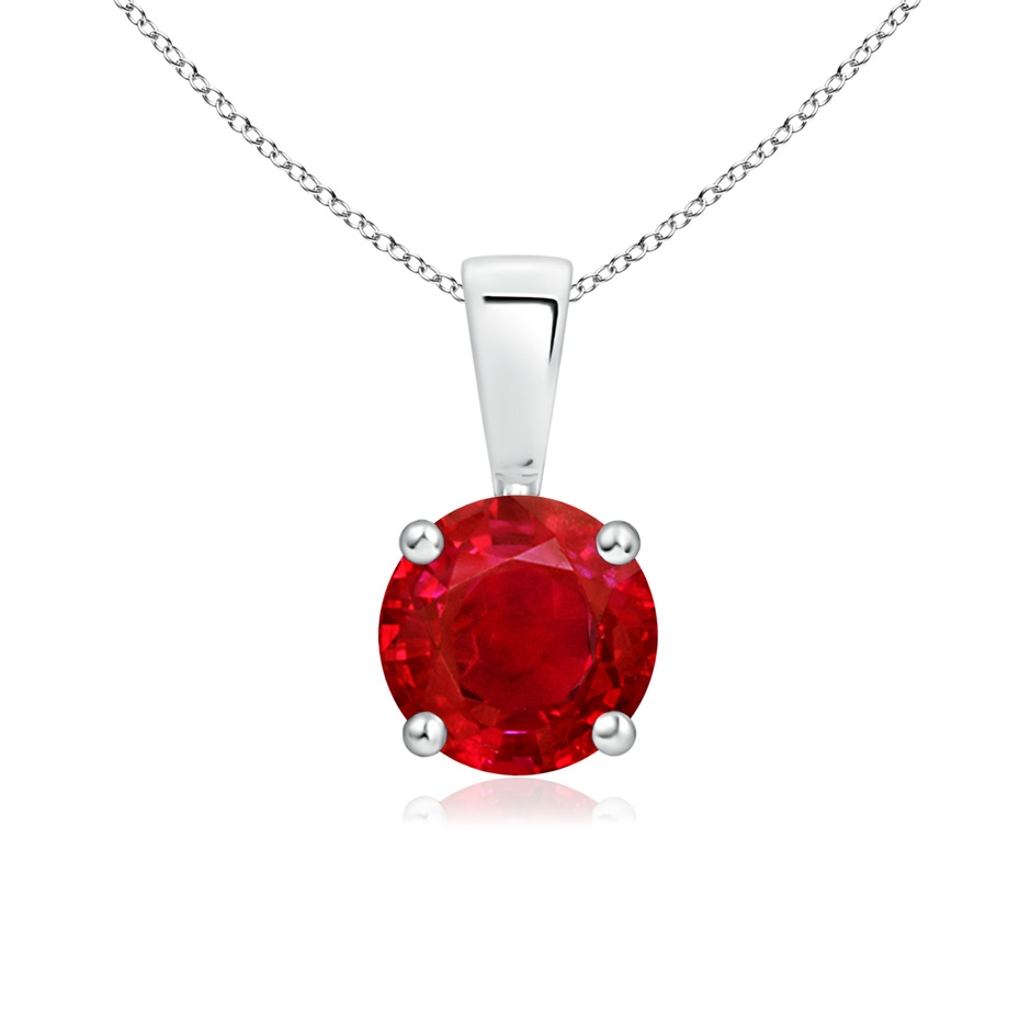 6mm AAA Classic Prong-Set Round Ruby Solitaire Pendant in White Gold 