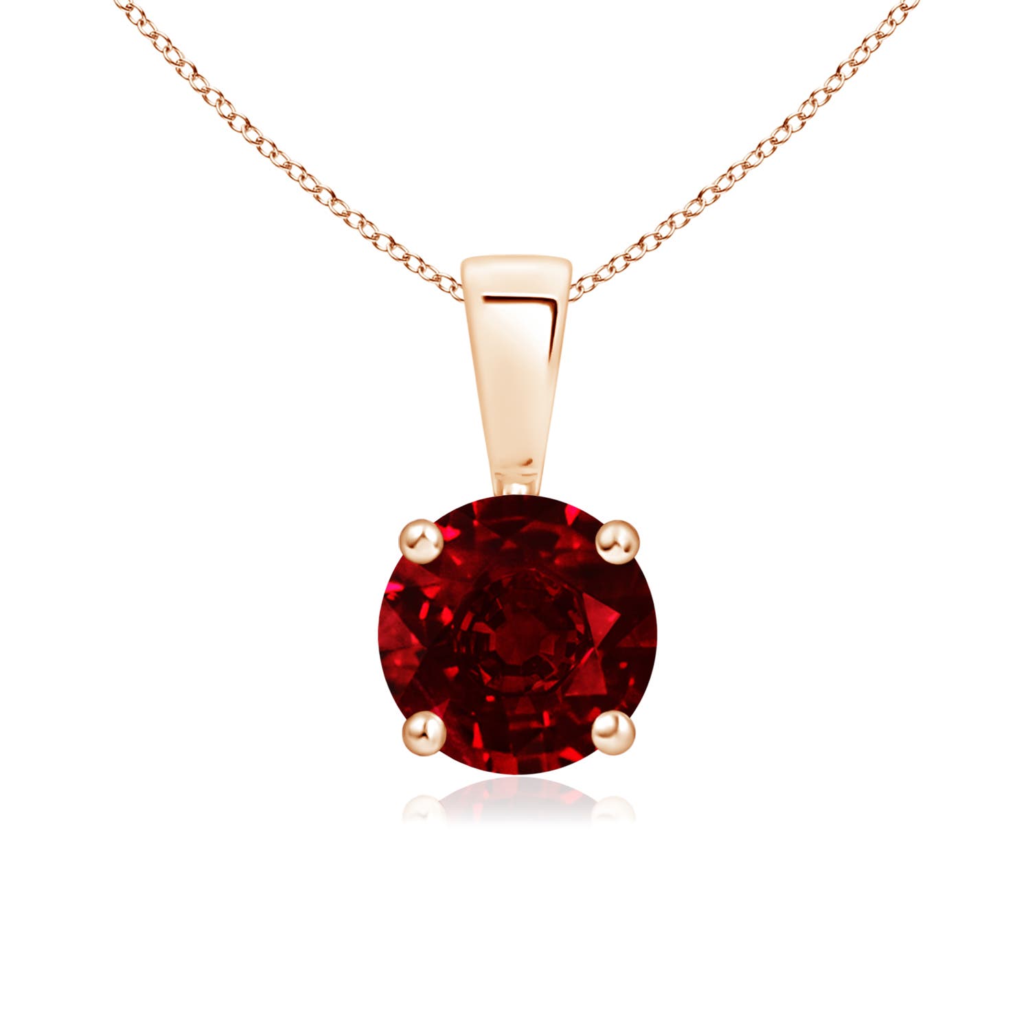 6mm AAAA Classic Prong-Set Round Ruby Solitaire Pendant in 18K Rose Gold