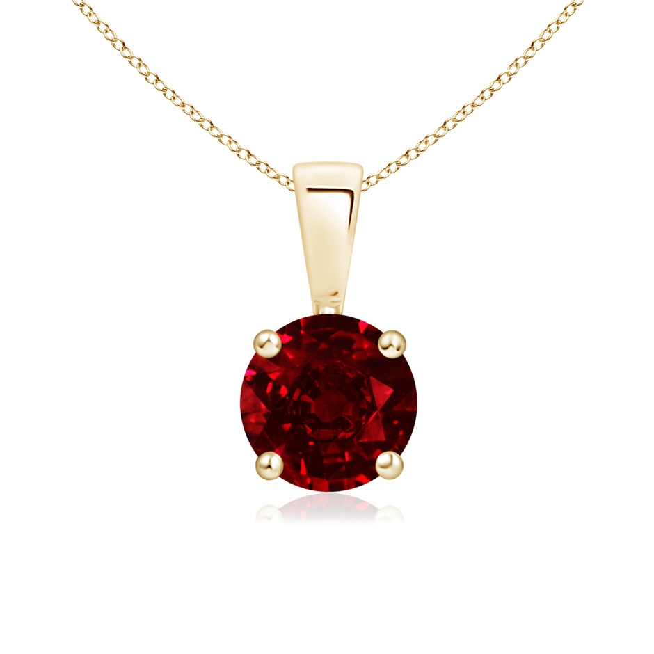 6mm AAAA Classic Prong-Set Round Ruby Solitaire Pendant in 18K Yellow Gold 