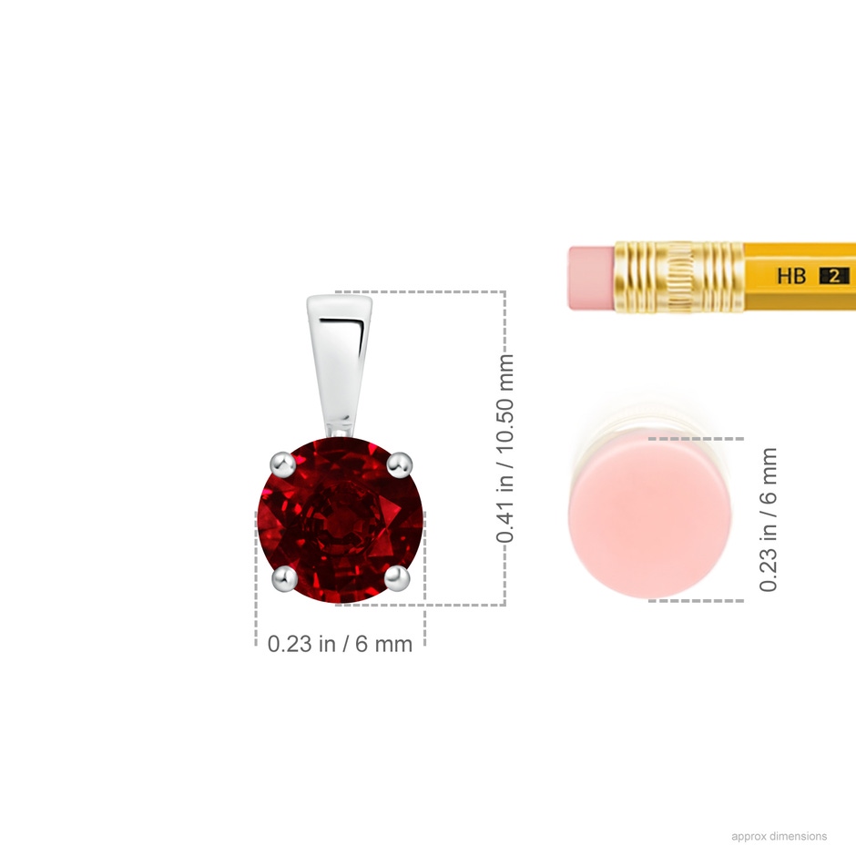 6mm AAAA Classic Prong-Set Round Ruby Solitaire Pendant in P950 Platinum ruler