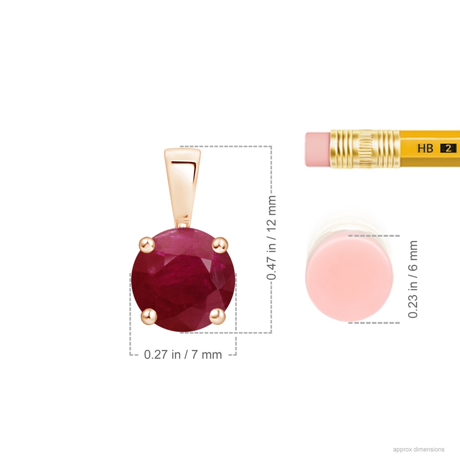 7mm A Classic Prong-Set Round Ruby Solitaire Pendant in Rose Gold ruler